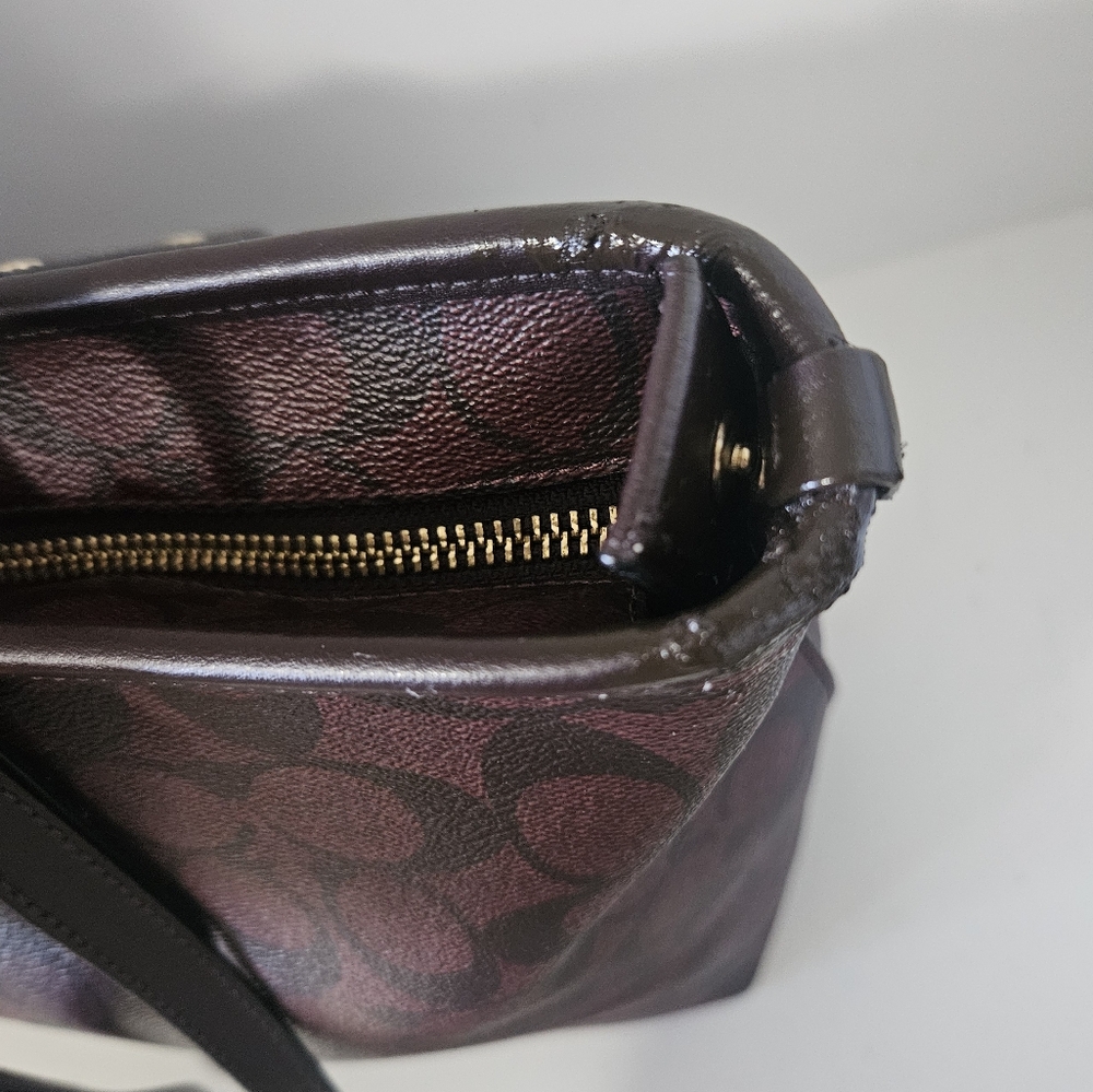 Coach Signature Coated Canvas Brown /Burgundy Leather tote bag - Picture 12 of 13